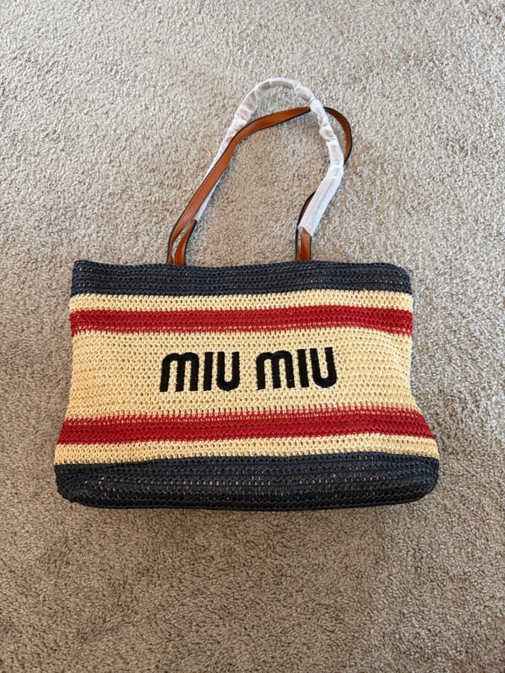 Beautiful bag  Cream, Red & Black Striped Crochet Tote